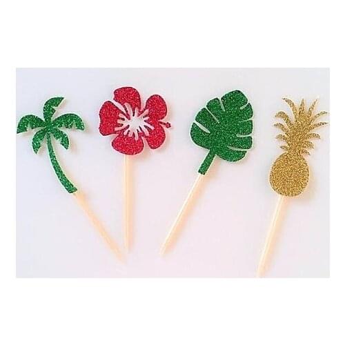 Glitter Hawaiian wedding birthday cupcake toppers Moana luau party cake decoration doughnut food picks