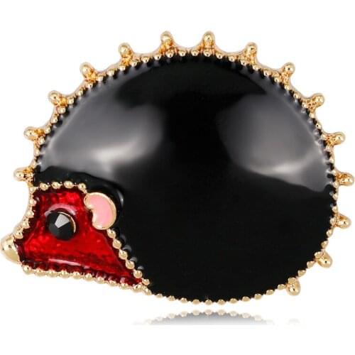 Cartoon Black Enamel Hedgehog Brooches For Women Lovely Animal Design Fashion Clothing Jewelry Accessories AL359