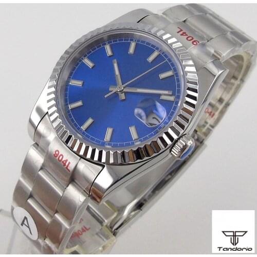 36mm/40mm Sapphire Mens Watch Japan Miyota 8215 Automatic Movement BlueFace Coin Bezel Jubilee Bracelet Date Cyclops Unisex