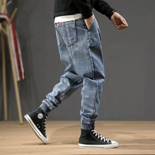 Japanese Style Fashion Men Jeans Loose Spliced Designer Denim Cargo Pants Harem Trousers Slack Bottom Hip Hop Joggers Jeans Men