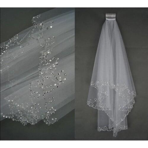 Veu De Noiva White/Ivory Bridal Veil Two Layer Soft Tulle Wedding Accessories Wedding Veils With Crystal