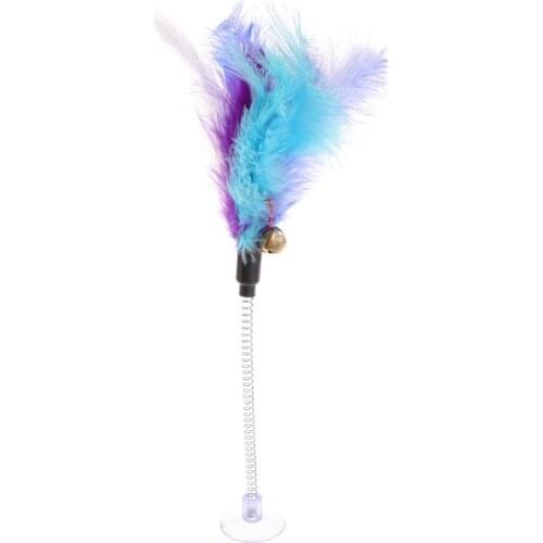 Cat Toys Feather Stick Spring Suction Cup Pet Teaser Funny Interactive Wand Bell