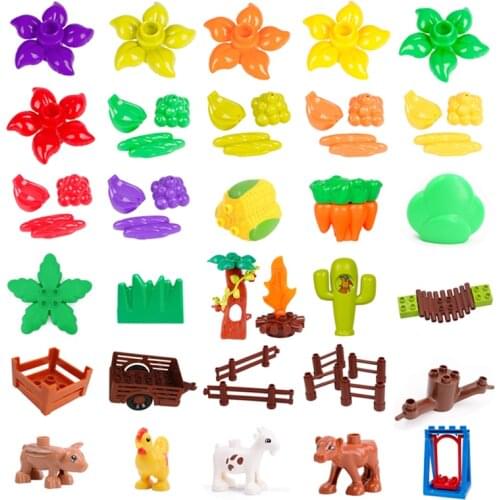 Big Size Block Farm Cattle Sheep Fence Bullock Cart Swing Cactus Bonfire Building Blocks Educational Toys For Baby Girl Boy Gift