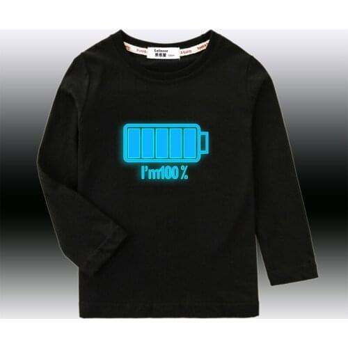 Lolocee kids o-neck tops battery luminous t-shirt boy 100% energy clothes child long sleeve cotton tee shirt