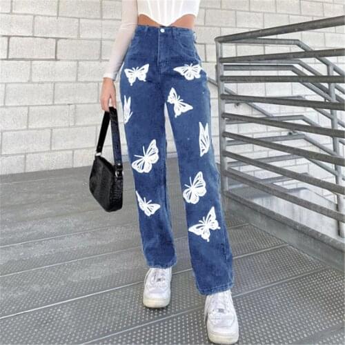 Printed Baggy Women Jeans Pants High Waist Wide Leg Punk Y2K Cute Demin Fashion Streetwear Girls 90s