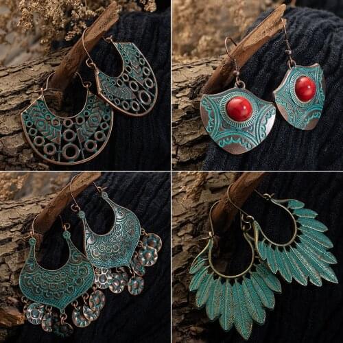 Fashion Earrings for Women 2019 Statement Vintage Boho Indian Antique Copper Dangle Drop Earrings Hanging Jewelry Accessories