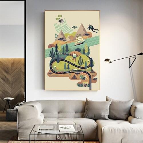 Wall Art scenery River fish Nordic Style Pictures tree car Abstractos Modernos Oil Painting canvas for living room decor Cuadros