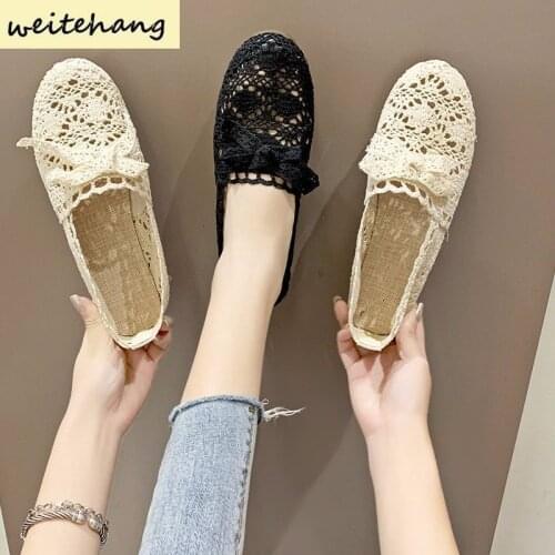 NEW Women Shoes Fisherman Shoes Woman Mesh Breathable Hollow Flat Soft Bottom Women Peas Shoes Womans Shoes Flats Shoes 509