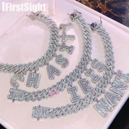 New Silver Color Luxury Micro Paved CZ Cuban DIY Letters Anklet 12mm Bagnette Zircon Miami Cuban Link Letter Charm Anklet Women