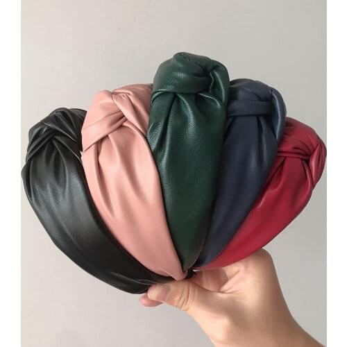 Korean Trendy Handmade PU Leather Girls Hairbands Middle Knotted Headbands Fashion Fur Headband Head Hoop Women Hair Accessories