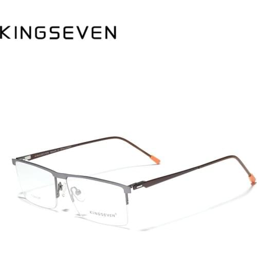 KINGSEVEN DESIGN Men Titanium Glasses Frame Ultralight Square Eye Myopia Prescription Eyeglasses Male Half Optical Frame