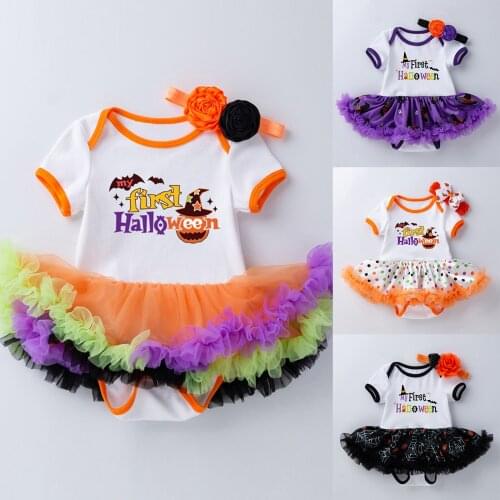 Baby Girl First Halloween Outfit Newborn Infant Baby Girls Cartoon Bowknot Halloween Tulle Dress Clothes Suits roupas infantis