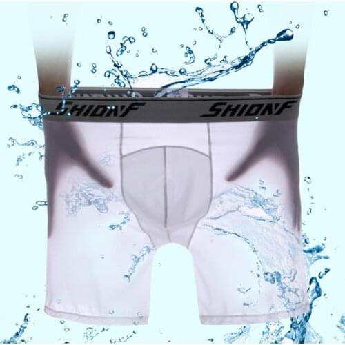 Shionf 2pcs Transparent Wholesale high quality Youth Mens Boxers Ice Silk Long Breathable Sexy soft Boxershorts for Sports