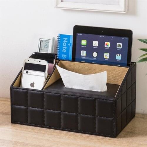 ORZ PU Leather Tissue Box Napkin Holder Home Office Desk Organizer Storage Holder Box for Pen Remote Controller Tissue Box Cover
