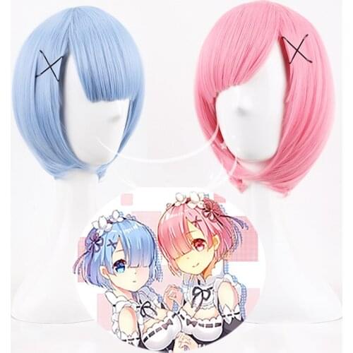 COS Rem Ram Re:Life In A Different World From Zero Short Hair Maid Twins Cosplay Wig Female Role Playing Daily Party Fake Hair