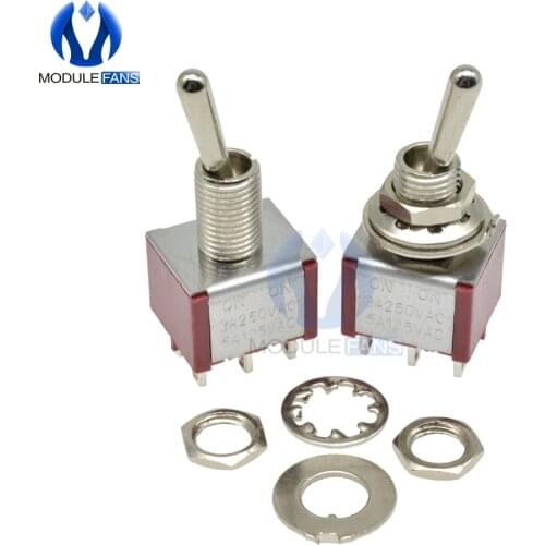 5PCS Toggle Switch Single Pole Double Throw SPDT ON-ON 120VAC 6A 1/4 Inch Mounting 13*11.5MM 2 Position 6Pin 6 PIN 6mm