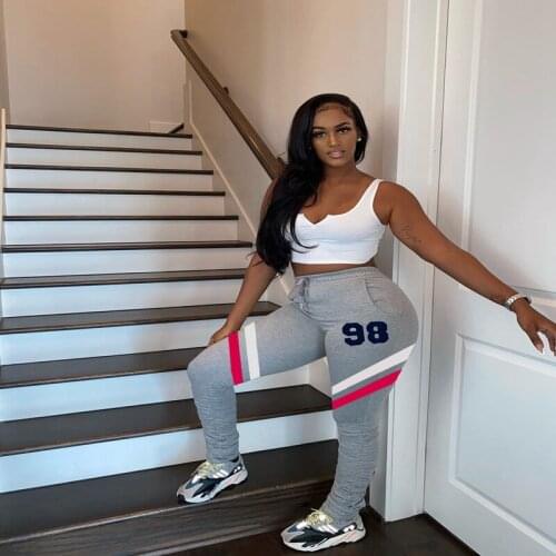 ZKYZWX Sexy Tight Pleated 98 Print Warm for Women Fall Winter Clothing High Waisted Trousers Stacked Sweatpants Casual Pants