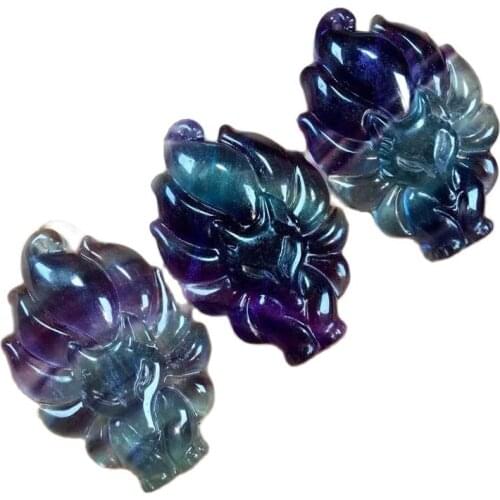 New productt Rainbow Natural Quartz Carved Fox fluorite crystal Pendant For Gift