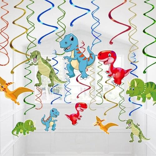YORIWOO Dinosaur Party Hanging Swirl Garland Happy Birthday Party Decorations Kids Jurassic World Dino Balloon Baby Shower Favor