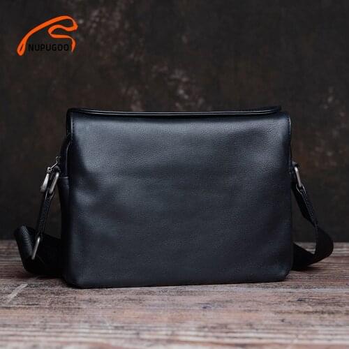 NUPUGOO Casual Mens Shoulder Bag Genuine Leather Simple Messenger Classic Magnetic Buckle Small Crossbody Bag For 7.9 Inch iPad