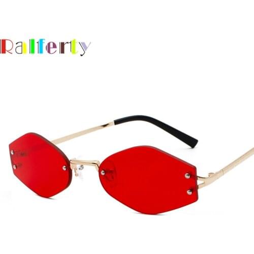 Ralferty 2020 New Retro Rimless Sunglasses Women Red Small Sun Glasses For Woman Irregular Shades Zonnebril Dames J3398