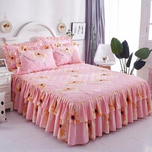 Pink Plaid Creative Thick Quilted Bed Skirt Double Lance Girl Couple Adult Kids Soft Cotton Sheet Cover Bedspreads 2m 1.5m 1.8m