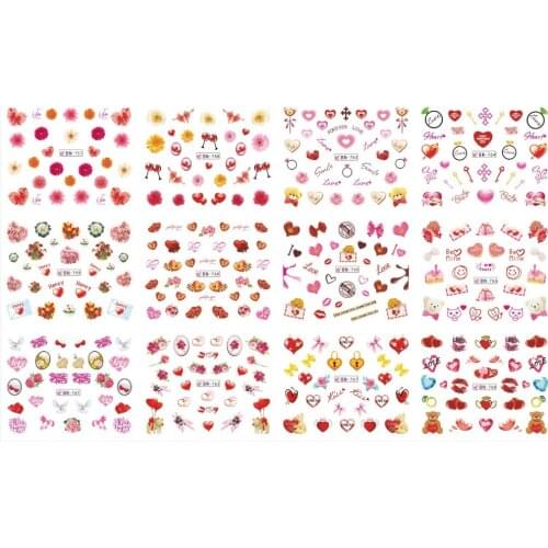 UPRETTEGO 12 PACK/ LOT WATER DECAL NAIL ART NAIL STICKER VALENTINE WEDDING KISS BEAR SWEET HEART CUP LOVE BN757-768