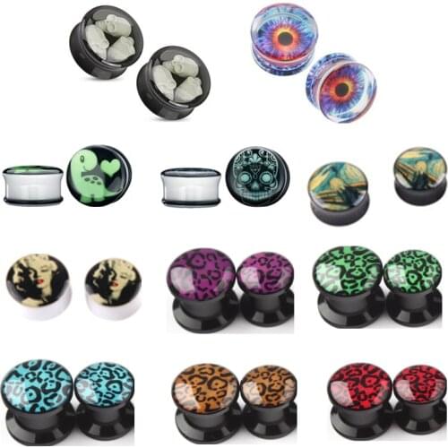1Pair Acrylic Luminous Skull Ear Plug And Tunnels Eyes Leopard Ear Guages Stretchers Expander Dermal Piercing Oreja Body Jewelry