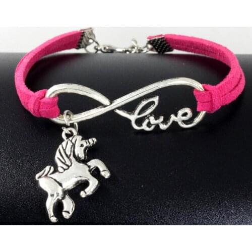 Vintage Silver LOVE Infinity Charms Unicorn Horse Bracelet Bangle For Women Mixed color Velvet Rope Bracelets Jewelry 10pcs