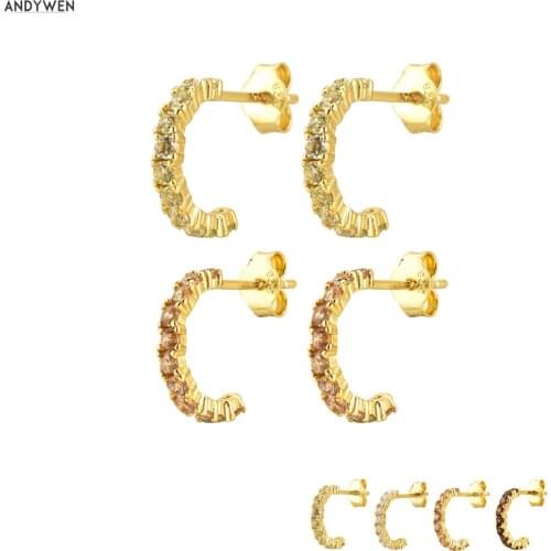 ANDYWEN 925 Sterling Silver Gold Colorful Circle Earring Hoops Round Women Luxury Crystal Fine 2020 Piercing Jewelry Best Gift