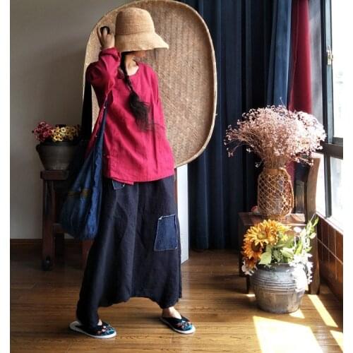 Women Linen Patchwork Plus Size Pants Ladies Loose Cross Pants Female 2020 Flax Harem Trousers Spring Summer