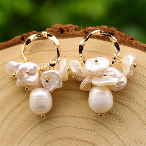 Natural Baroque Freshwater Pearl Female Earrings Pendant Wedding Luxury Jewelry Retro Jewelry Circle Piercing Earrings Handmade