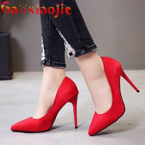 Gaoxiaojie 2021 New Flock Pointed Toe Fashion High-Heel Women Pumps 11.5CM Super High Heel Model Catwalk Show Stiletto Shoes