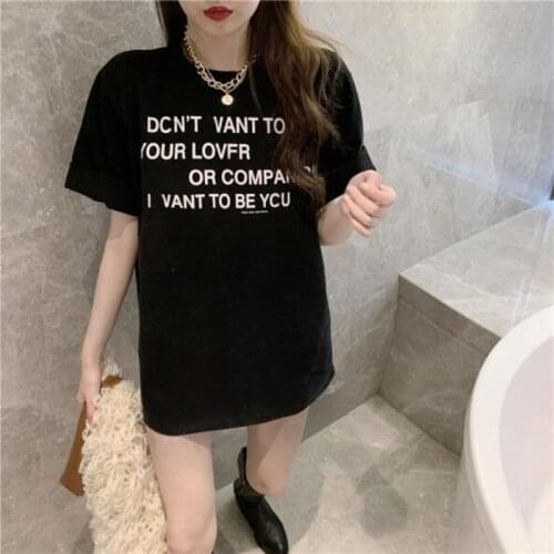 Korean Style Woman T-shirt Fashion Letters Print Short Sleeve O Neck Woman Tshirt Cotton Spandex T shirt Women