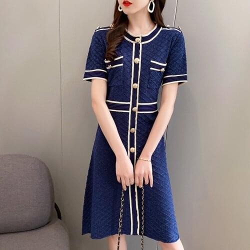 Plus Size Knitted Sweater Dress Women Summer Fashion Luxury O Neck Light Silk A Line Knitted Dresses Vestidos