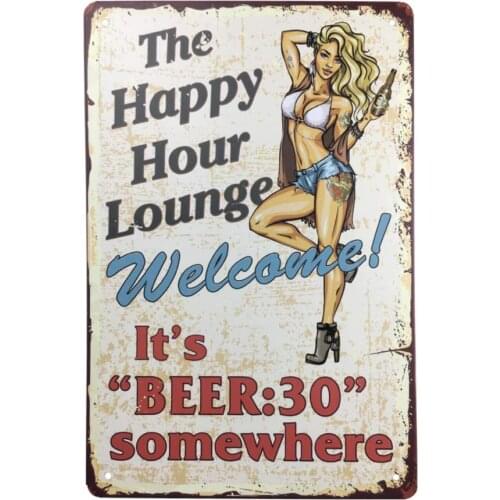 Vintage Style Tin Sign - THE HAPPY HOUR LOUNGE - Bar Pub Garage Diner Cafe Home Wall Decor Art Tin Signs Vintage, 8"W x 12"H