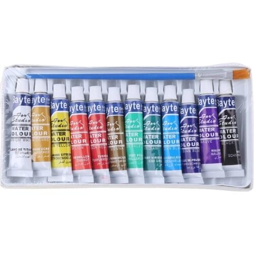 12 Colors Tubes 6ml Paint Tube Drawing Painting Watercolor Pigment Set With Brush Art Supplies For painting canvas, fabric,paper