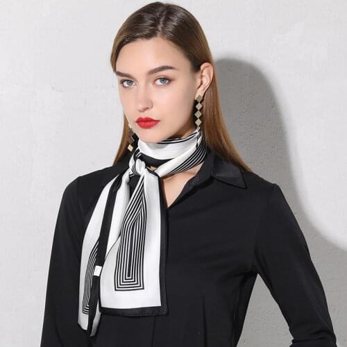 2021New Korean-Style Thin Long Satin Silk Long Scarf Womens Fashion Clean Print Neckerchief Scarf Elegance Women Neck Scarfs