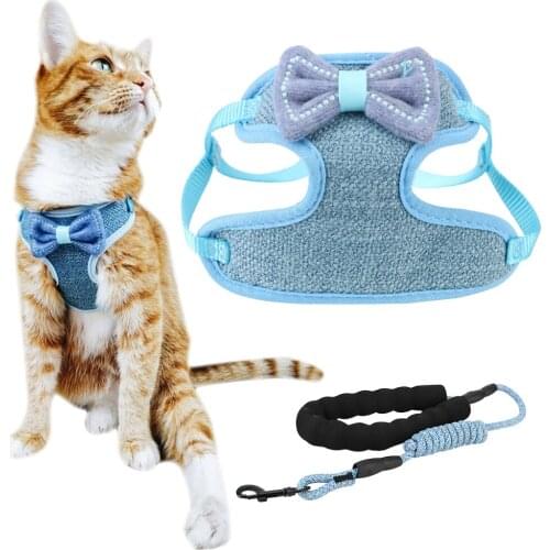 Cat Accessories For Cats or for Puppies Pet Product Sage Green Collar Cat Collar Breakaway Cat Harness and Leash Cute Bow Vests