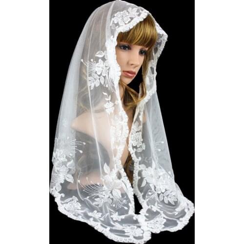 White Embroidery Large Size Lace Mantilla Catholic Veil Spanish Lace Mantilla Wholesale