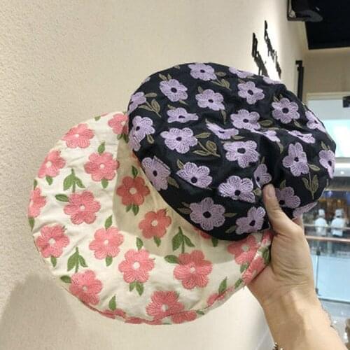 Fashion Berets for Women Flower Print Embroidery Female Summer Beach Sun Hat Women Cap Painter Cap Newsboy Caps
