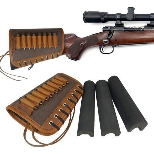 Hunting Gun Accessories Rifle Shotgun Buttstock Cheek Rest Riser Pad Leather Canvas Cartridges Holder Carrier For Shooting