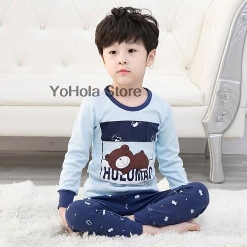 Children Cotton Full Sleeve Cute Bear Animal Cartoon Pajamas Sets Baby Boys Sleepwear Homewear Kids Nightwear for 2-14Years