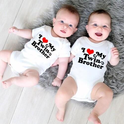 Newborn Baby Romper I Love My Twin Brother Print Funny Infant Boys Twins Jumpsuit Toddler Fashion Cute Kawaii Clothes