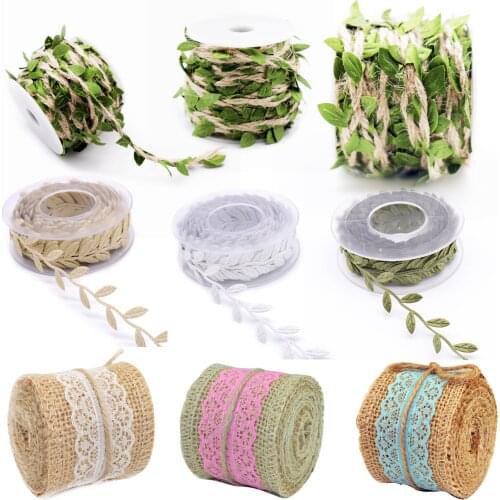 Handmade DIY Artificial Green Leaf Hemp Ropes Flower Garlands Hemp Burlap Polyester Rope Wedding Party Christmas Decor Supplies