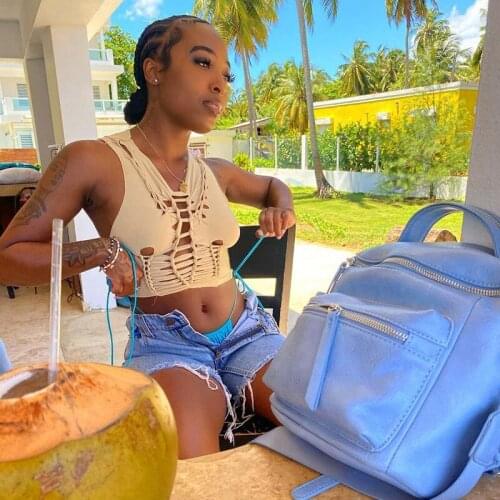 Hirign Women Vintage Solid Hollow Out Stunning Strap Backless Summer Midnight Party High Street Wear Twist Bandage Tank Tops