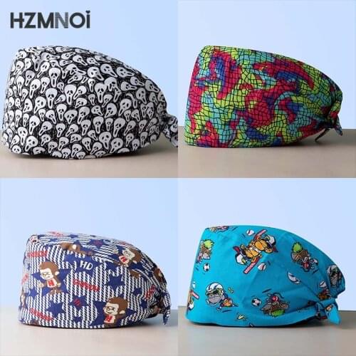 Multicolor Printing Female Nurse Cap Surgeon Surgical Cap Dental Surgical Cap Beauty Salon Chef Dustproof Scrub Cap