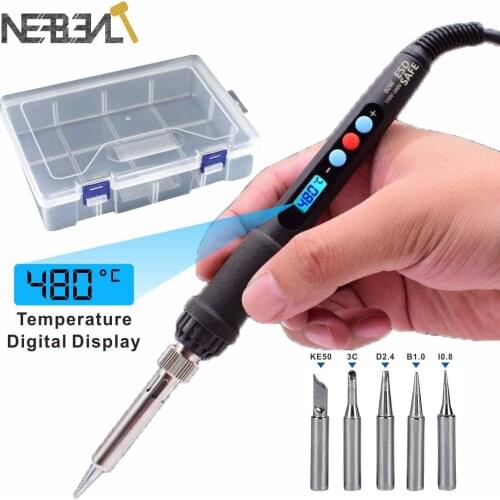 Soldering Iron Kit 80W Adjustable Temperature Fast Heating Ceramic Thermostatic Welding Iron with 180-500℃ LCD Display Home DIY