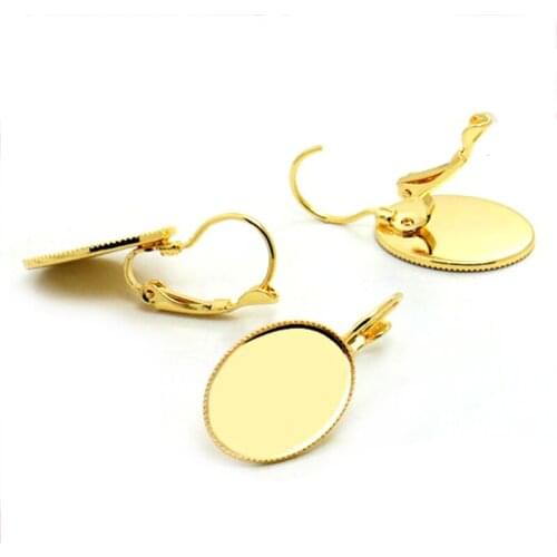 10pcs 10*14mm Earring Hooks Oval Gold Color Cabochon Cameo Tray Settings Earring Blank Base Supplies for Jewelry Making