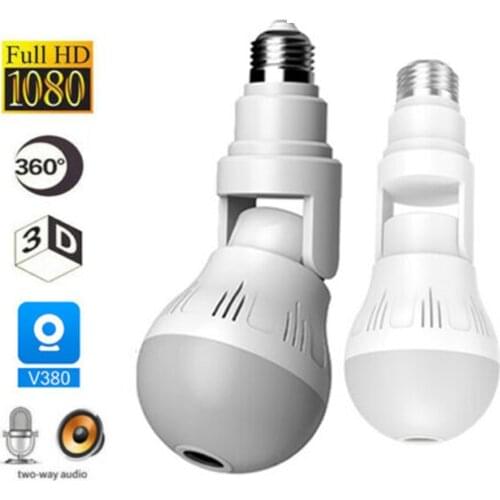 2MP Wifi Mini Camera Security Lamp Panoramic Bulb CCTV Video Wireless IP Camera Surveillance Fisheye HD Night Vision Camera